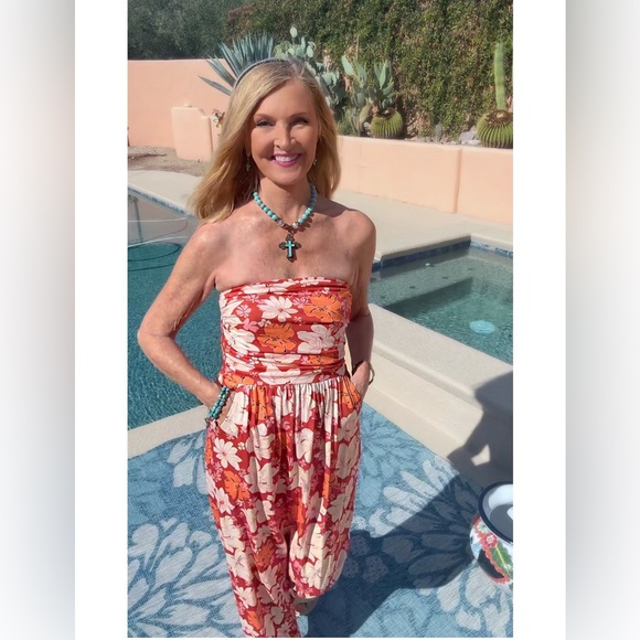 NWT Orange Floral Strapless Maxi Dress-S - Picture 6 of 12